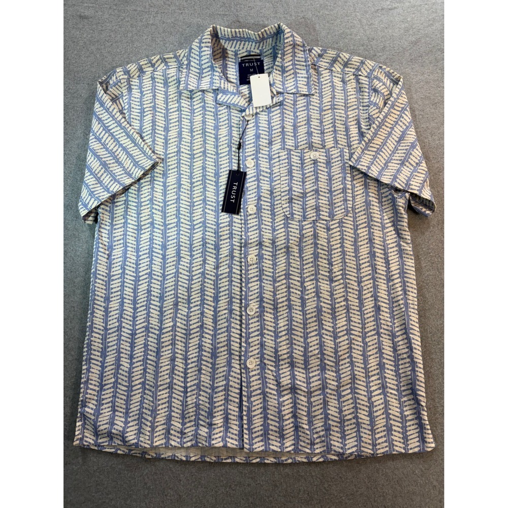 Trust Mens Periwinkle Blue Linen‎ Blend Short Sleeve Camp Shirt 55410 M